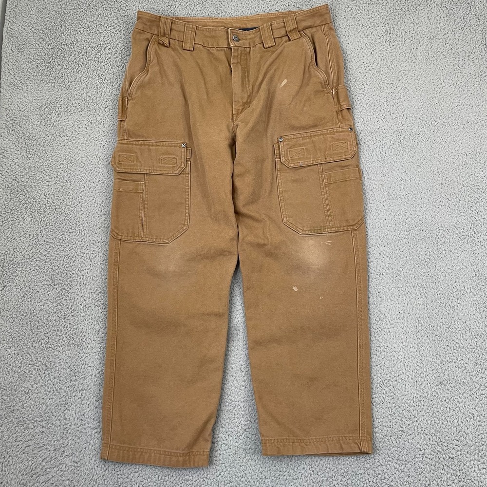 Duluth Trading Co Cargo Pants Men 37x29 Tan Canvas Utility Workwear